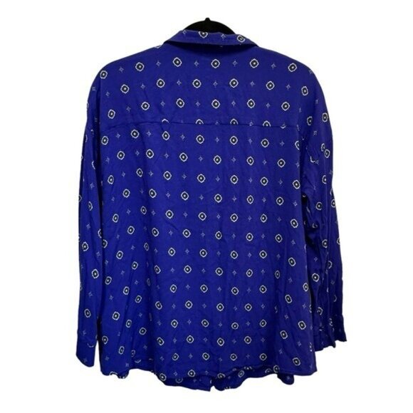 Free People Intimately S Button Down Shirt Top Blue Print Oversized Long Sleeve - Picture 2 of 6